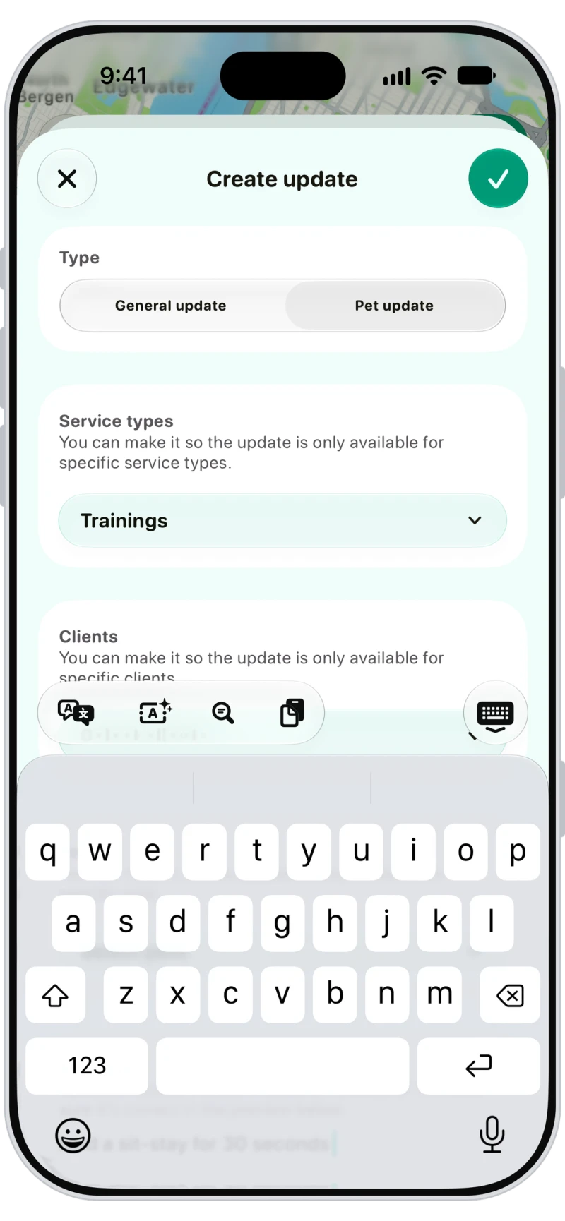 Walkies custom update form limited to training sessions